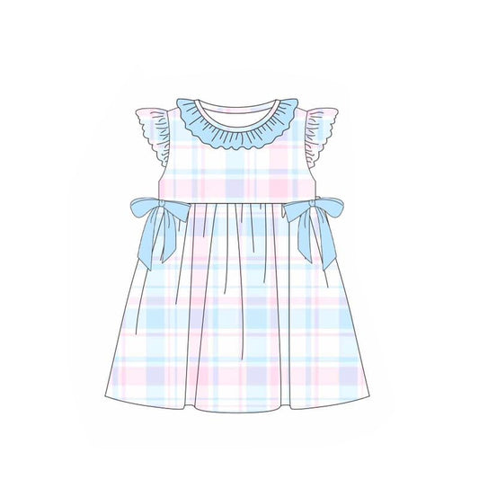 (Pre-order)GSD1527 Colorful Plaid Print Girls Easter Knee Length Dress