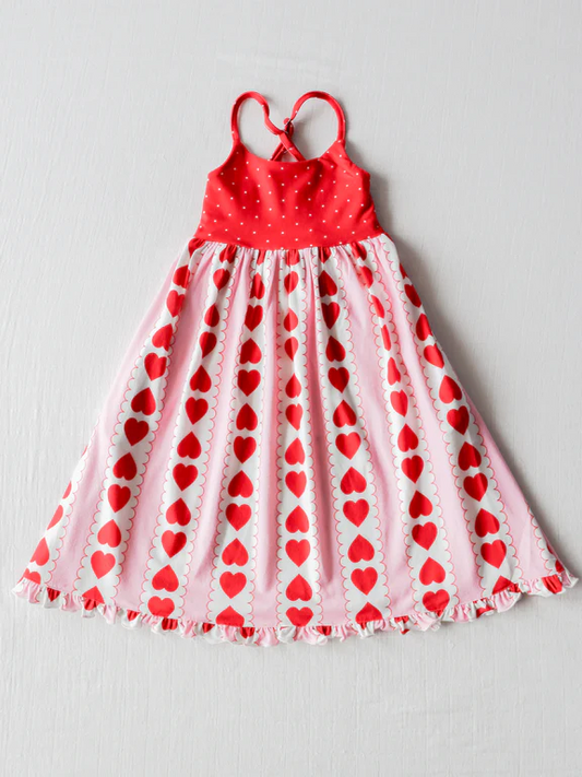 (Pre-order)GSD1529 Heart Print Girls Valentine's Day Knee Length Dress