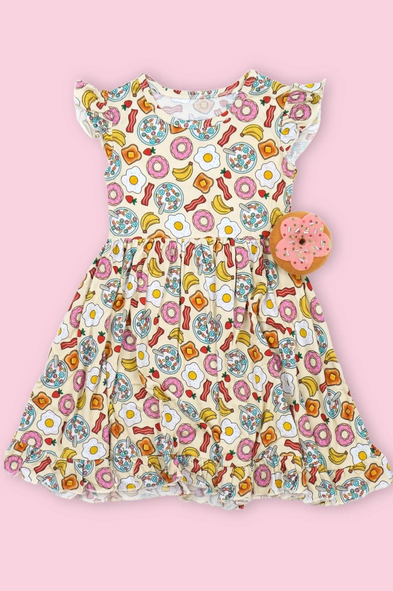 (Pre-order)GSD1541 Food Donut Print Girls Summer Knee Length Dress
