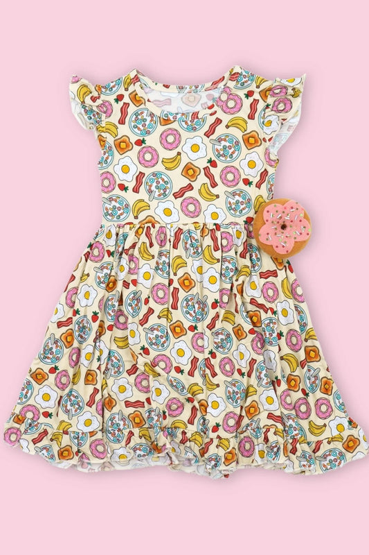 (Pre-order)GSD1541 Food Donut Print Girls Summer Knee Length Dress
