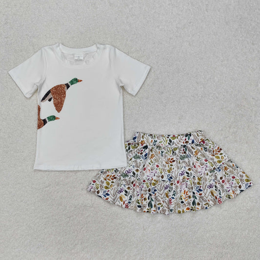 GSD1546 Duck Top Leaf Skirts Girls Summer Clothes Set