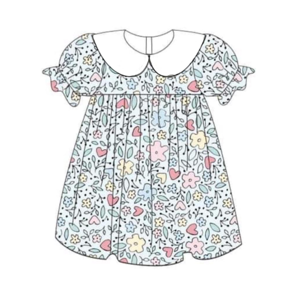 (Pre-order)GSD1559 Flowers Print Girls Summer Knee Length Dress