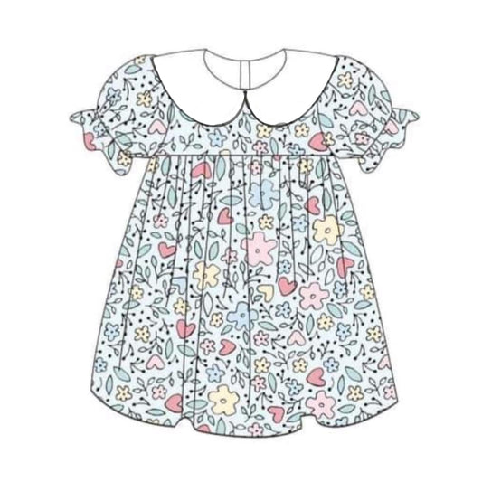 (Pre-order)GSD1559 Flowers Print Girls Summer Knee Length Dress