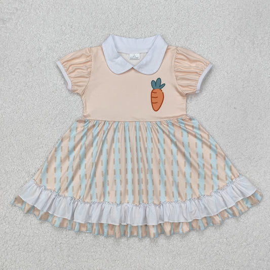 GSD1566 Carrot Plaid Print Girls Easter Knee Length Dress