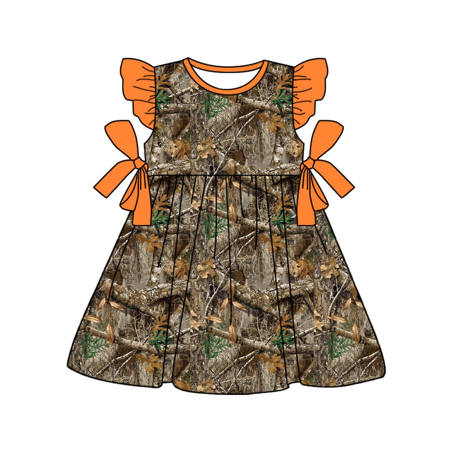 (Pre-order)GSD1567 Branch Camo Print Girls Summer Knee Length Dress