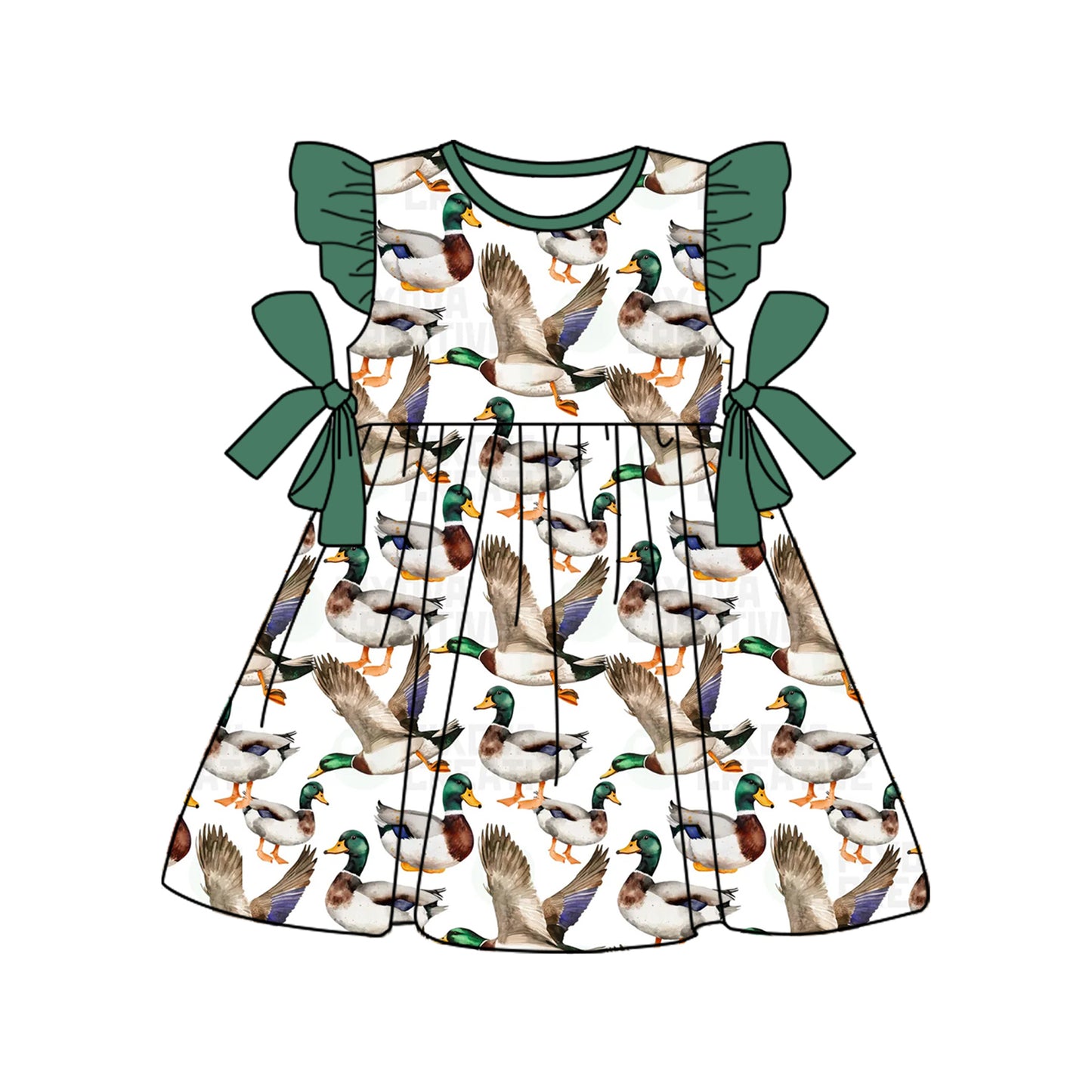 (Pre-order)GSD1568 Duck Print Girls Summer Knee Length Dress