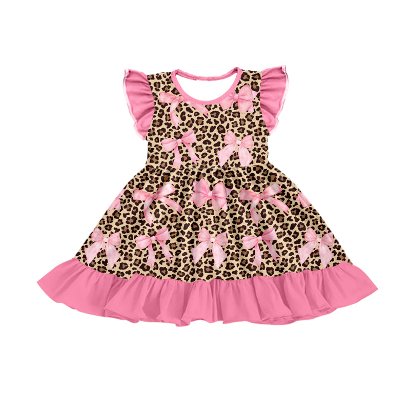 (Pre-order)GSD1569 Bows Leopard Print Girls Summer Knee Length Dress