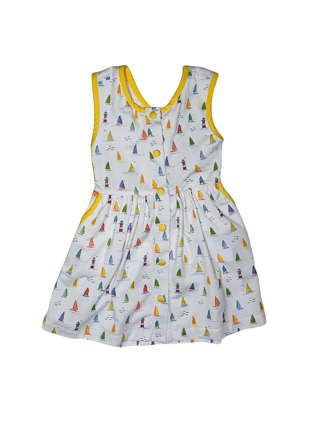 (Pre-order)GSD1573 Sailboat Print Girls Summer Knee Length Dress