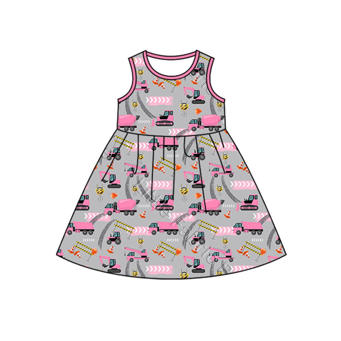 (Pre-order)GSD1580 Construction Heart Print Girls Valentine's Day Knee Length Dress