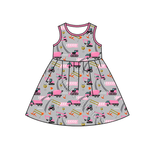 (Pre-order)GSD1580 Construction Heart Print Girls Valentine's Day Knee Length Dress