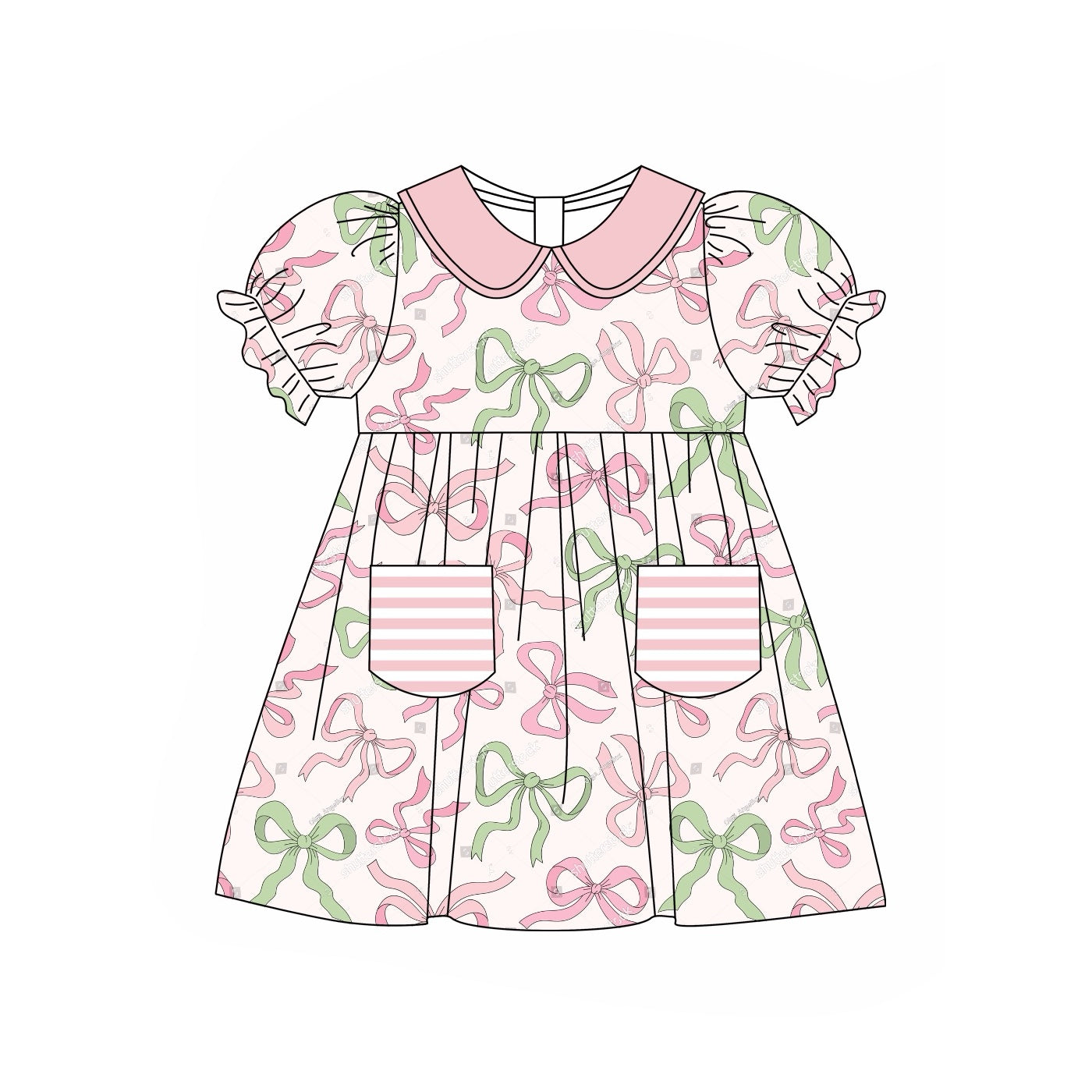 (Pre-order)GSD1581 Bows Print Girls Summer Knee Length Dress