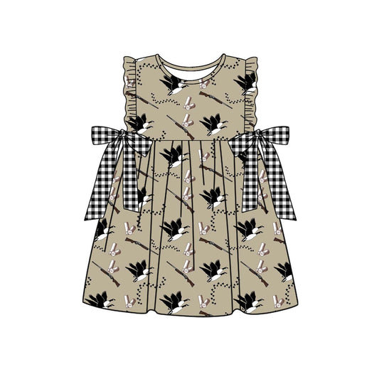 (Pre-order)GSD1589 Duck Call Hunting Print Girls Summer Knee Length Dress