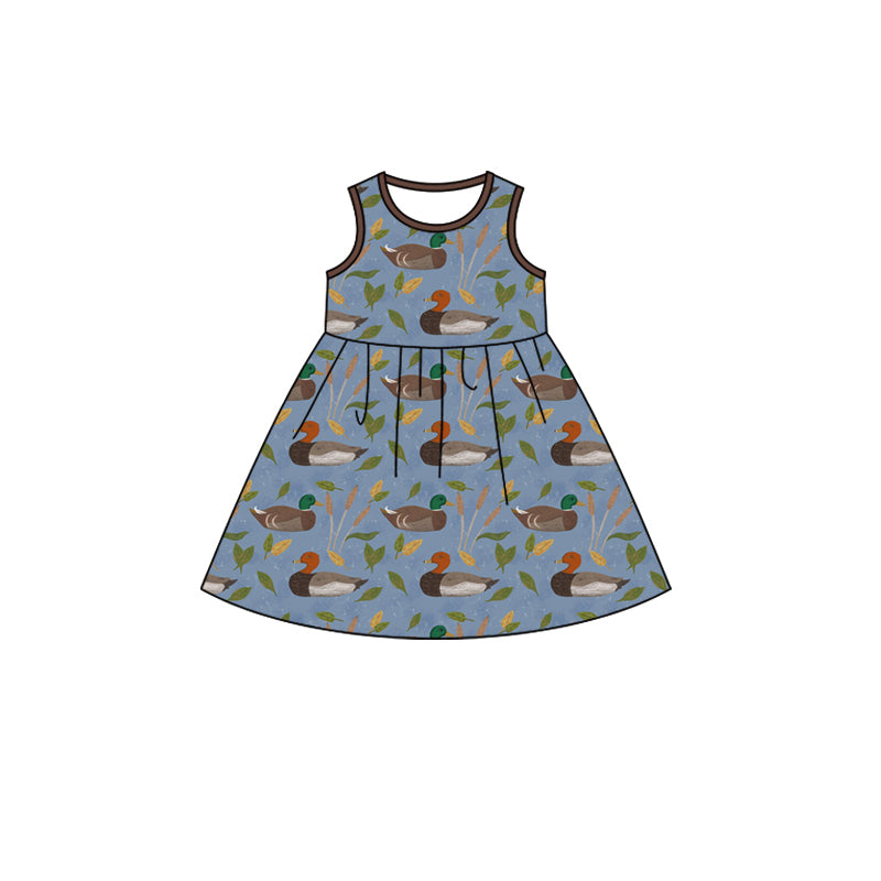 (Pre-order)GSD1590 Duck Print Girls Summer Knee Length Dress