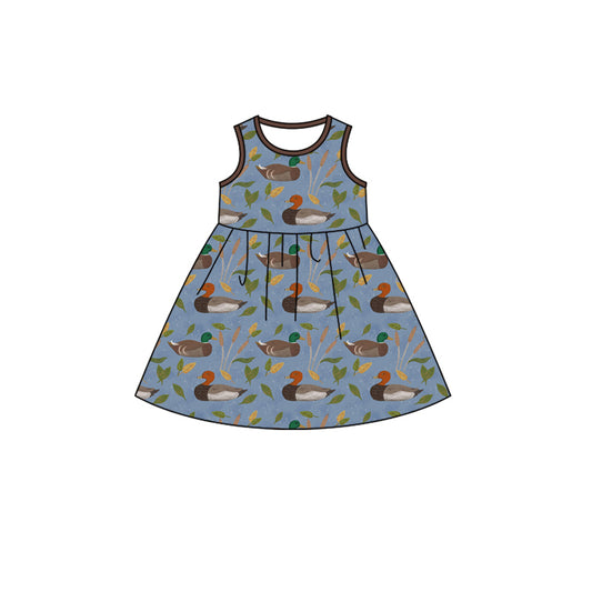(Pre-order)GSD1590 Duck Print Girls Summer Knee Length Dress