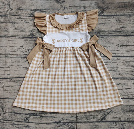 (Pre-order)GSD1607 Daddy's Girl Deer Plaid Print Girls Summer Knee Length Dress