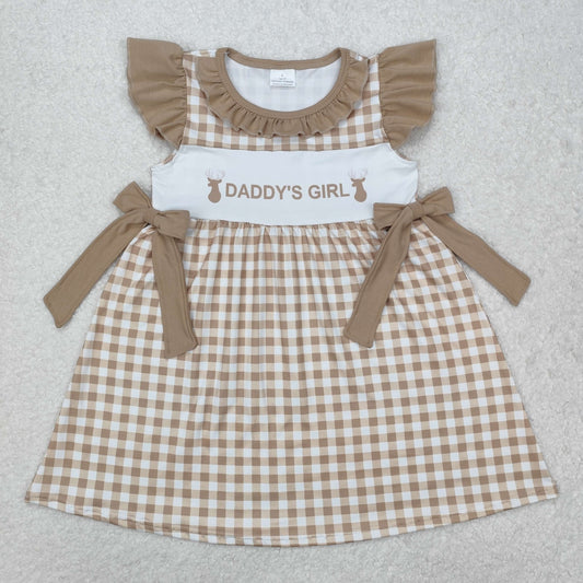 GSD1607 Daddy's Girl Deer Plaid Print Girls Summer Knee Length Dress