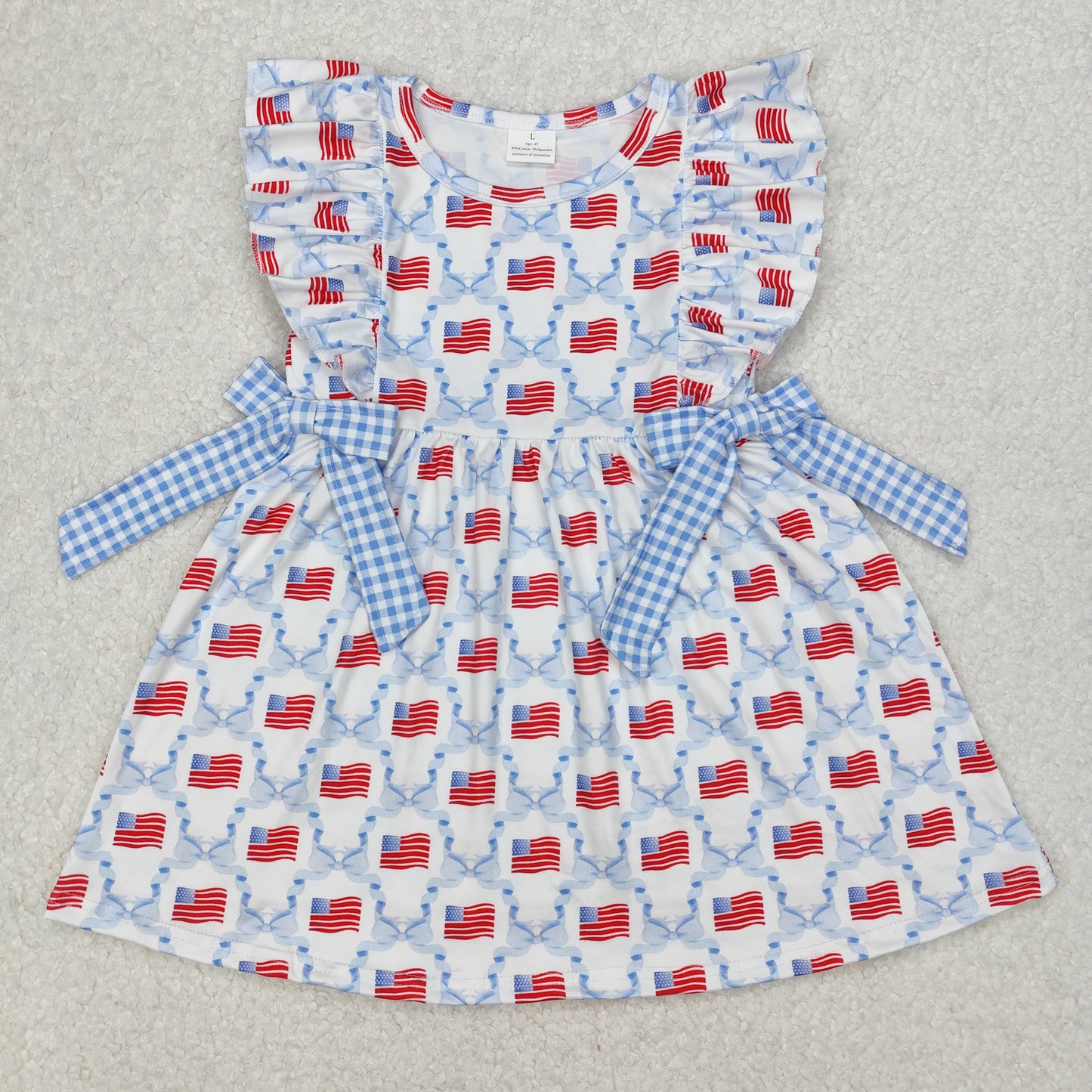 Flag Blue Bows Plaid Print Sibling 4th of July Matching Clothes