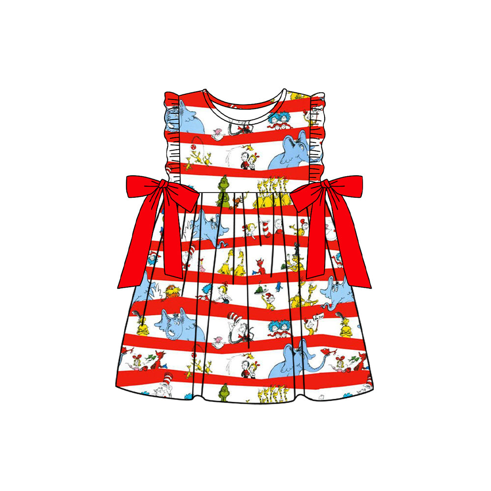 (Pre-order)GSD1643 Dr.Reading Stripes Print Girls Summer Knee Length Dress