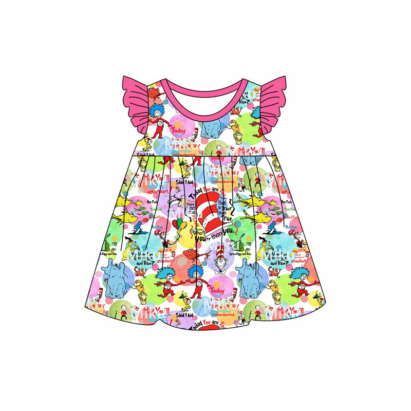 (Pre-order)GSD1644  Dr.Reading Pink Print Girls Summer Knee Length Dress