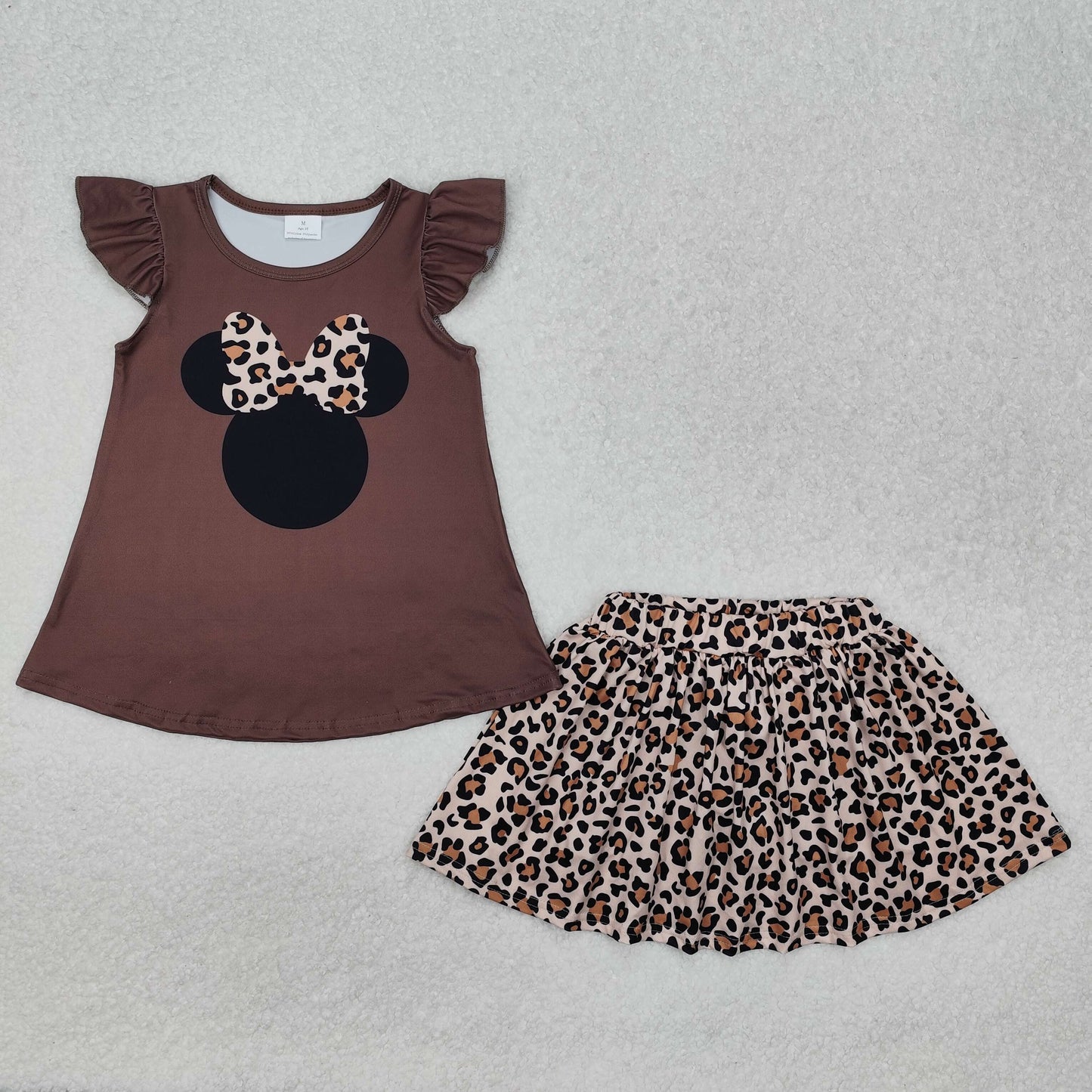 GSD1664 Cartoon Mouse Top Leopard Skirts Shorts Girls Summer Clothes Set