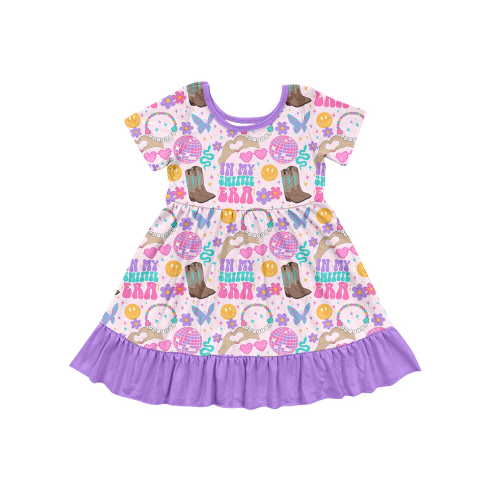 (Pre-order)GSD1682 Singer Swiftie Purple Print Girls Summer Knee Length Dress