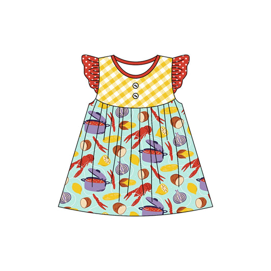 (Pre-order)GSD1706  Crayfish Print Girls Summer Knee Length Dress