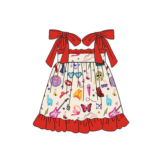 (Pre-order)GSD1715 Singer Swiftie Red Print Girls Summer Knee Length Dress