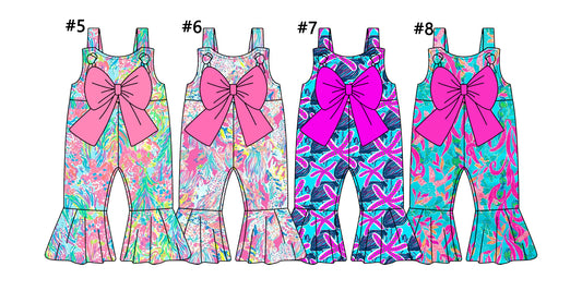 1.4(Custom Design Preorder MOQ 5 Each Design) 4 Colors Seaweed Print Girls Summer Matching Jumpsuits Sisters Wear