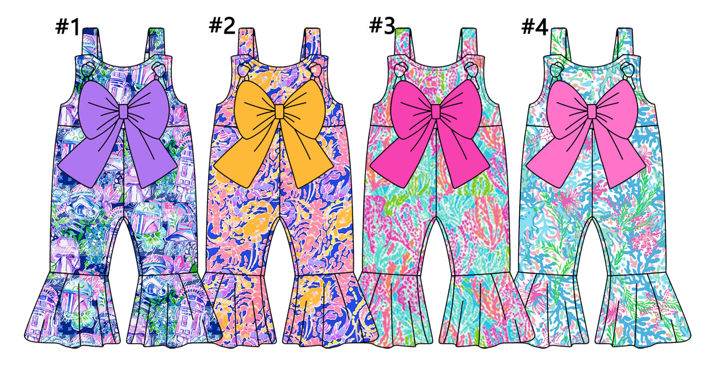 1.4(Custom Design Preorder MOQ 5 Each Design) 4 Colors Seaweed Print Girls Summer Matching Jumpsuits Sisters Wear