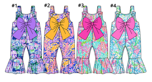 1.4(Custom Design Preorder MOQ 5 Each Design) 4 Colors Seaweed Print Girls Summer Matching Jumpsuits Sisters Wear
