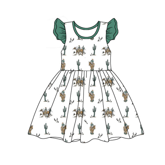 (Pre-order)GSD1744 Cowgirl Cactus Print Girls Summer Knee Length Dress