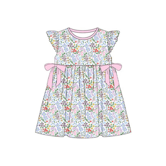 (Pre-order)GSD1757  Colorful Small Flowers Print Girls Summer Knee Length Dress