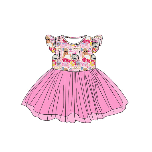 (Pre-order)GSD1793  Singer Swiftie Pink Print Girls Summer Knee Length Tulle Dress