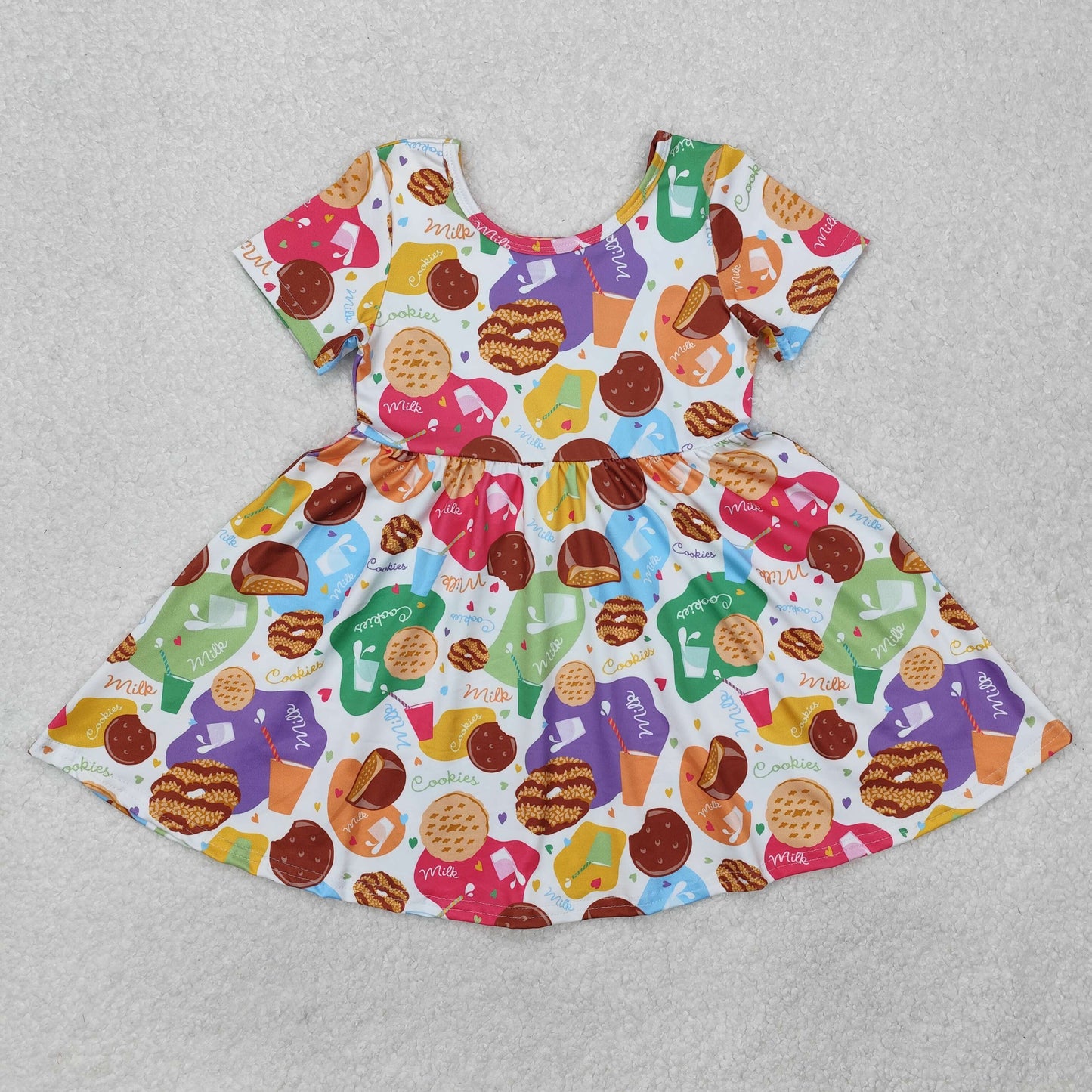 GSD1809  Milk Cookies Print Girls Summer Knee Length Dress