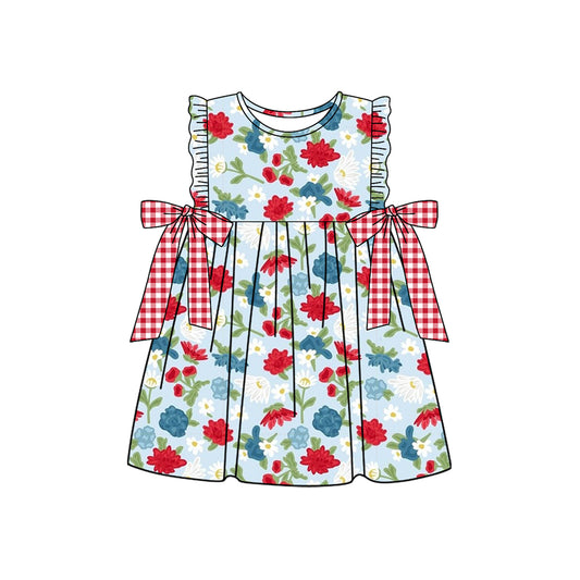 (Pre-order)GSD1838  Flowers Print Girls Summer Knee Length Dress