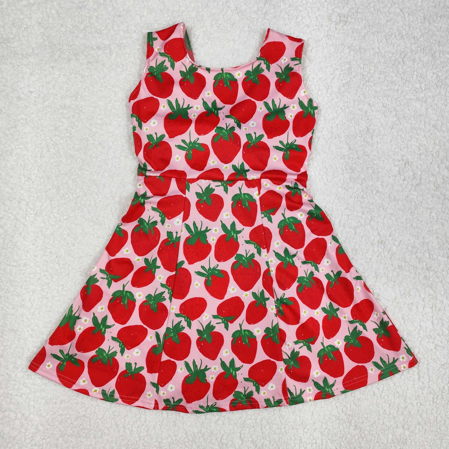 GSD1843  Strawberry Flowers Print Girls Backless Knee Length Shorts 1 Pieces Yoga Dress