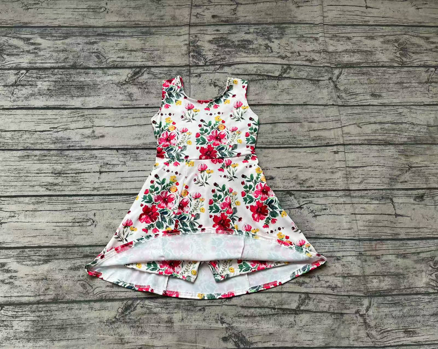 (Pre-order)GSD1844  Flowers Print Girls Summer Backless Knee Length Dress