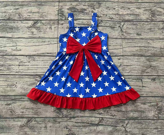 (Pre-order)GSD1854  Stars Print Girls Sleeveless 4th of July Knee Length Dress