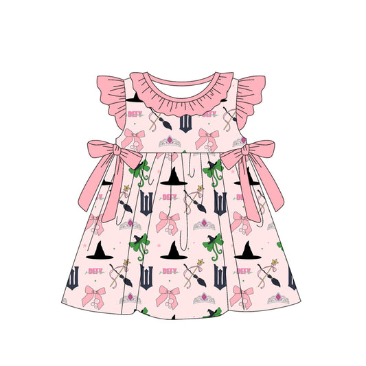 (Pre-order)GSD1895  Movie DEF* Bows Print Girls Summer Knee Length Dress