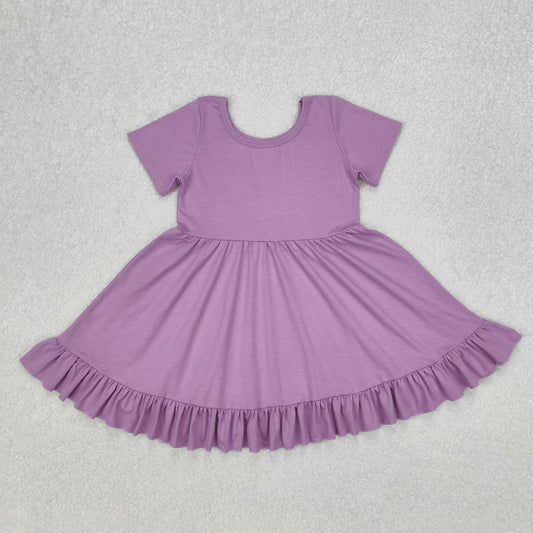 GSD1914 Purple Color Girls Shorts Sleeve Summer Knee Length Dress