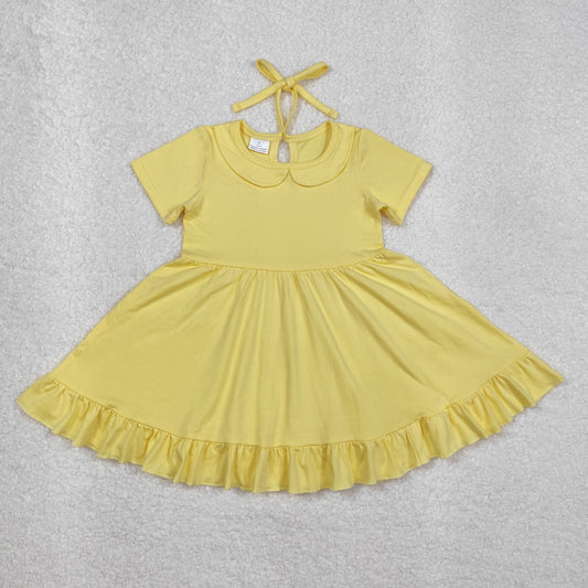 GSD1916 Yellow Color Girls Shorts Sleeve Summer Knee Length Dress