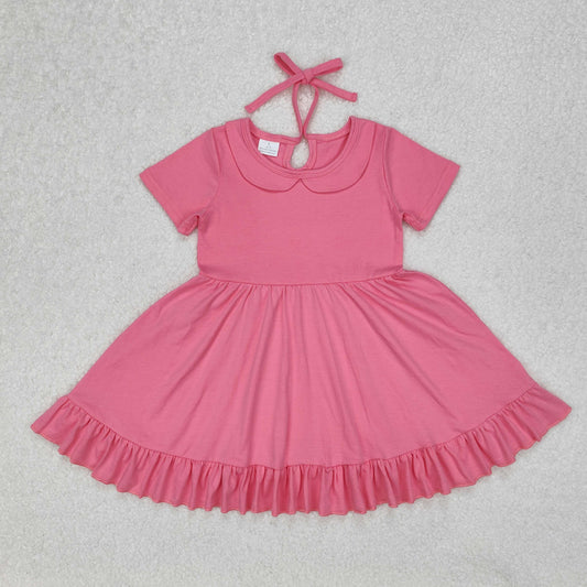 GSD1917 Hot Pink Color Girls Shorts Sleeve Summer Knee Length Dress