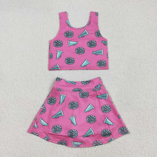 GSD1924 CHEER Pink Tank Top Skirts Shorts Girls Yoga Summer Yoga Clothes Set