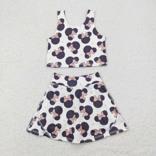 GSD1934  Cartoon Mouse Print Skirts Shorts Girls Summer Yoga Clothes Set