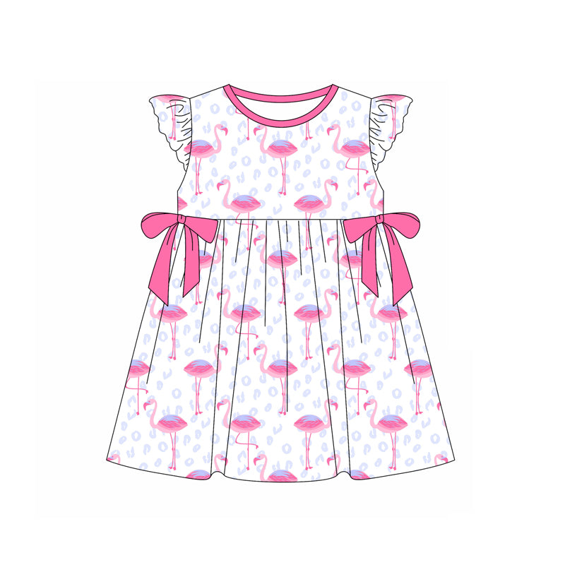 (Pre-order)GSD1948  Flamingo Print Girls Summer Knee Length Dress