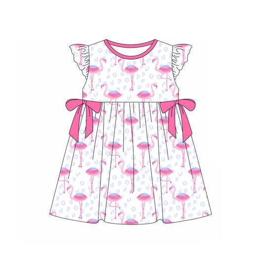 (Pre-order)GSD1948  Flamingo Print Girls Summer Knee Length Dress