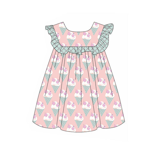 (Pre-order)GSD1949  Cherry Ice Cream Print Girls Summer Knee Length Dress