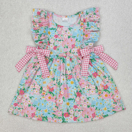 GSD1962  Colorful Flowers Print Girls Summer Knee Length Dress