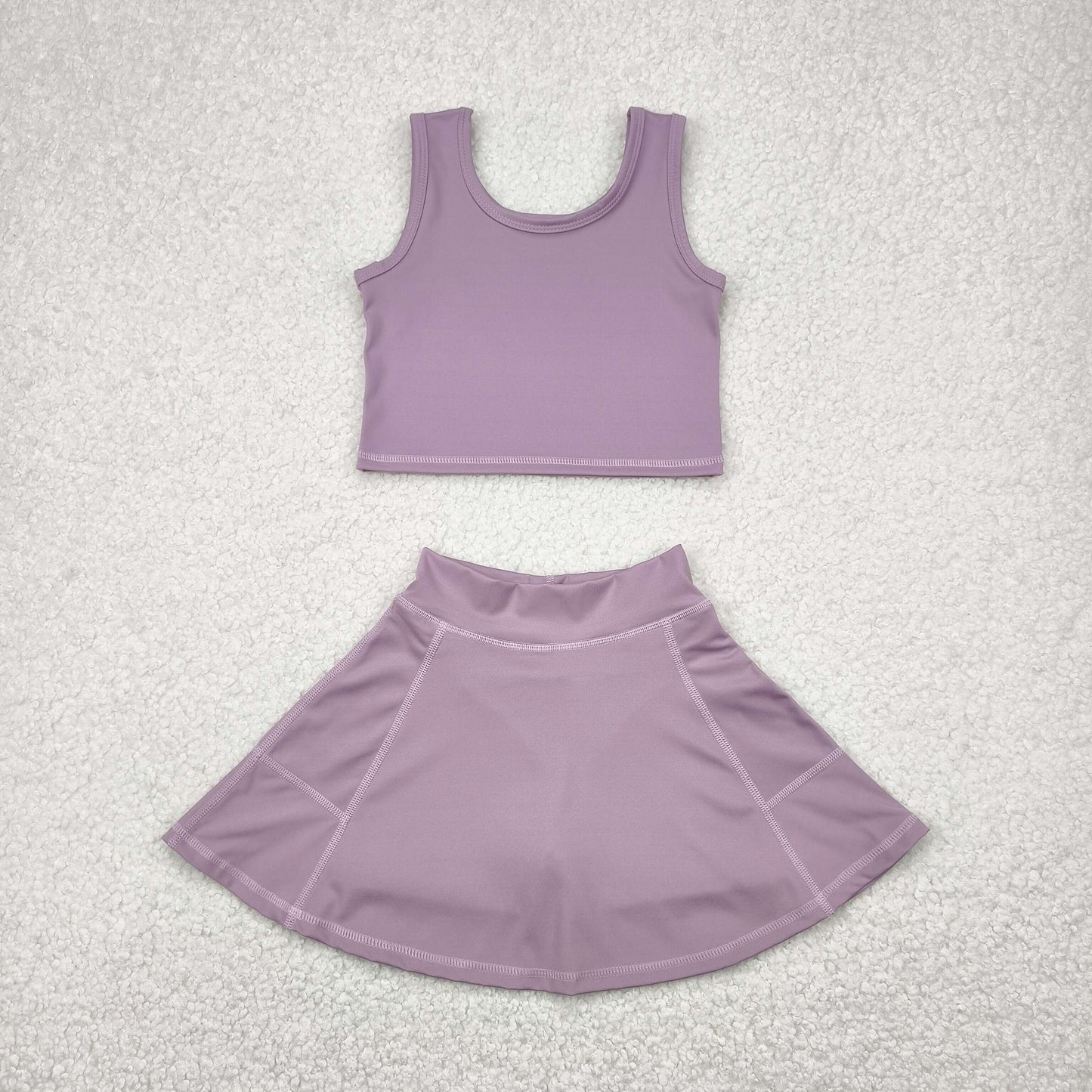 GSD1980 Purple Color Tank Top Skirts Shorts Girls Summer Yoga Clothes Set