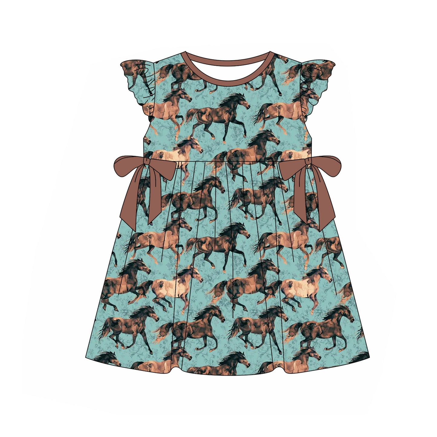 (Pre-order)GSD2004  Horse Print Girls Summer Knee Length Dress